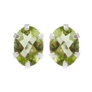 Silver Earrings Set with 7x5mm Genuine Gemstones